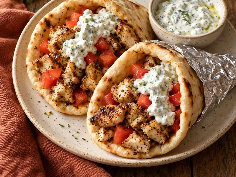 Greek Chicken Gyros, as the finished dish