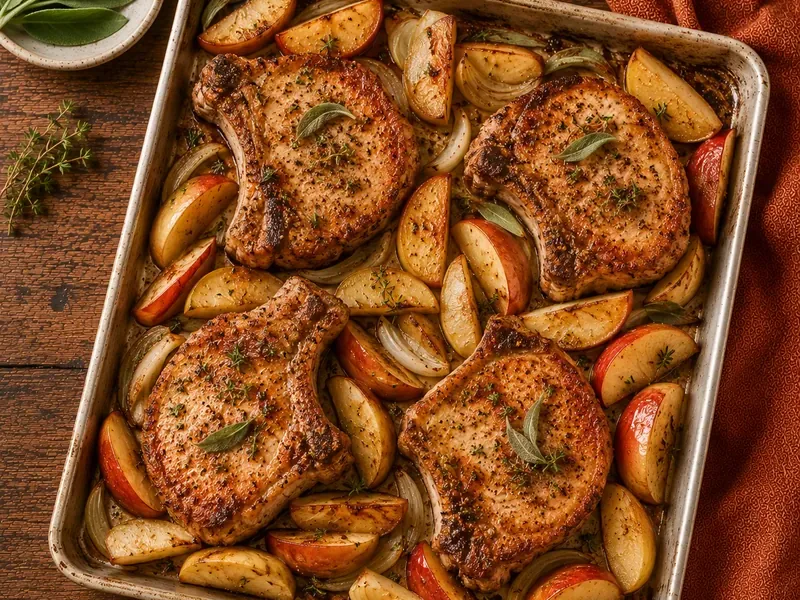 Sheet Pan Pork Chops & Apples, as the finished dish